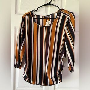 Women’s Striped Button-Shoulder Blouse in Mustard & Black